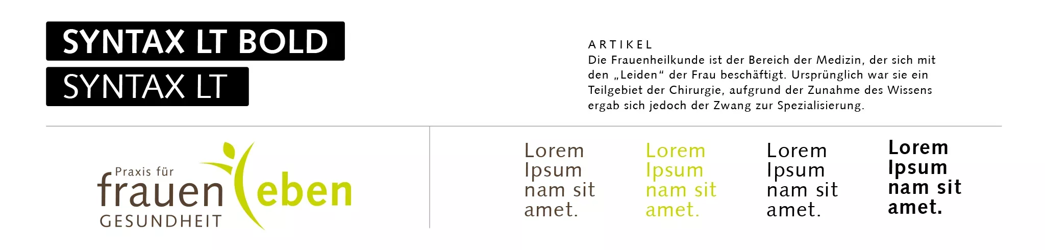 Ein Screenshot zeigt eine Übersicht über die Schriften, die im Corporate Design von frauenleben benutzt werden.