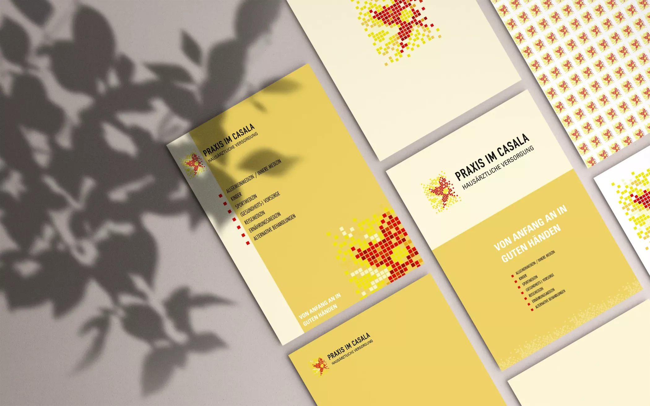 Auf einem Tisch liegen Flyer der Praxis im Casala.